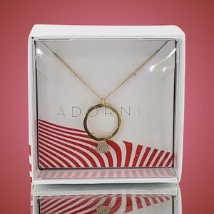 Adornia Necklace Ring Gold Tone Engagement Bridal Wedding Gift Minimalist Bling